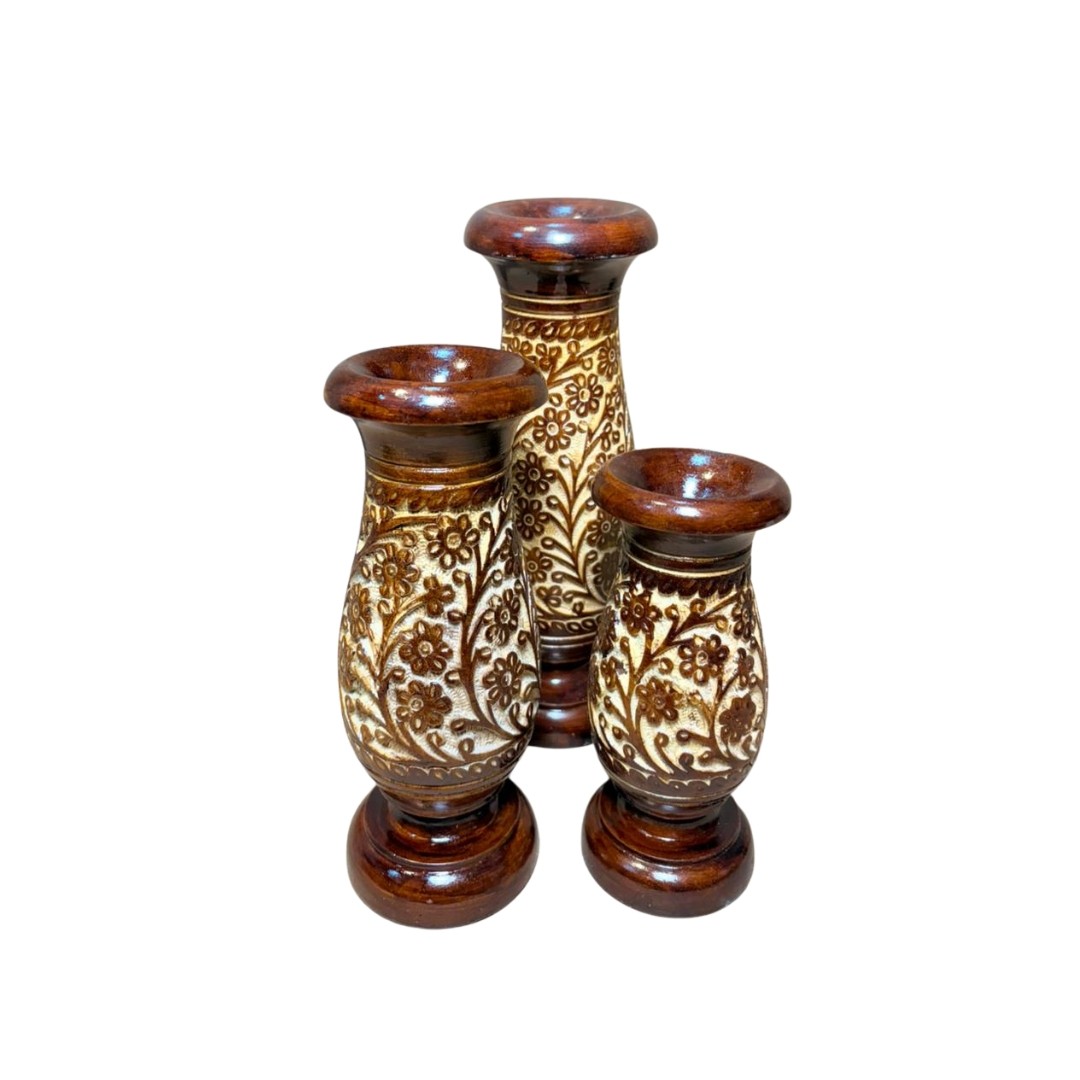 Handcrafted Wooden Flower Vase Set Of 3