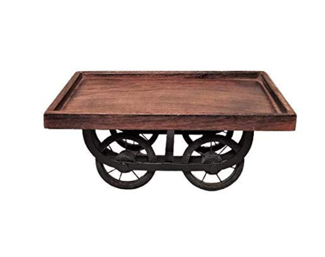 Wood Serving Rectangular Tray With Moveable Wheels