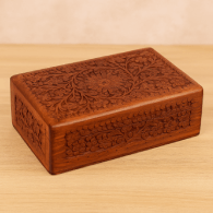 Klaasy Handcrafted Wooden Jewelry & Keepsake Box with Floral Carving