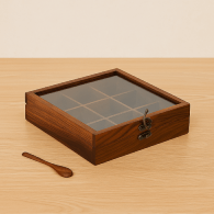Klaasy Sheesham Wooden Spice Box with 9 Compartments & Glass Lid