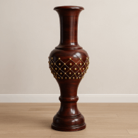 Klaasy Handcrafted Wooden Floor Vase with Brass Wire & Floral Inlay Design