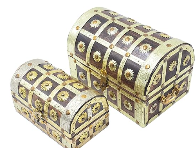 Antique Wooden and Brass Decorative Box Set of 2`