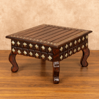 Royal Handcrafted Papdi Wood Chowki Table with Brass Leaf Inlay Work