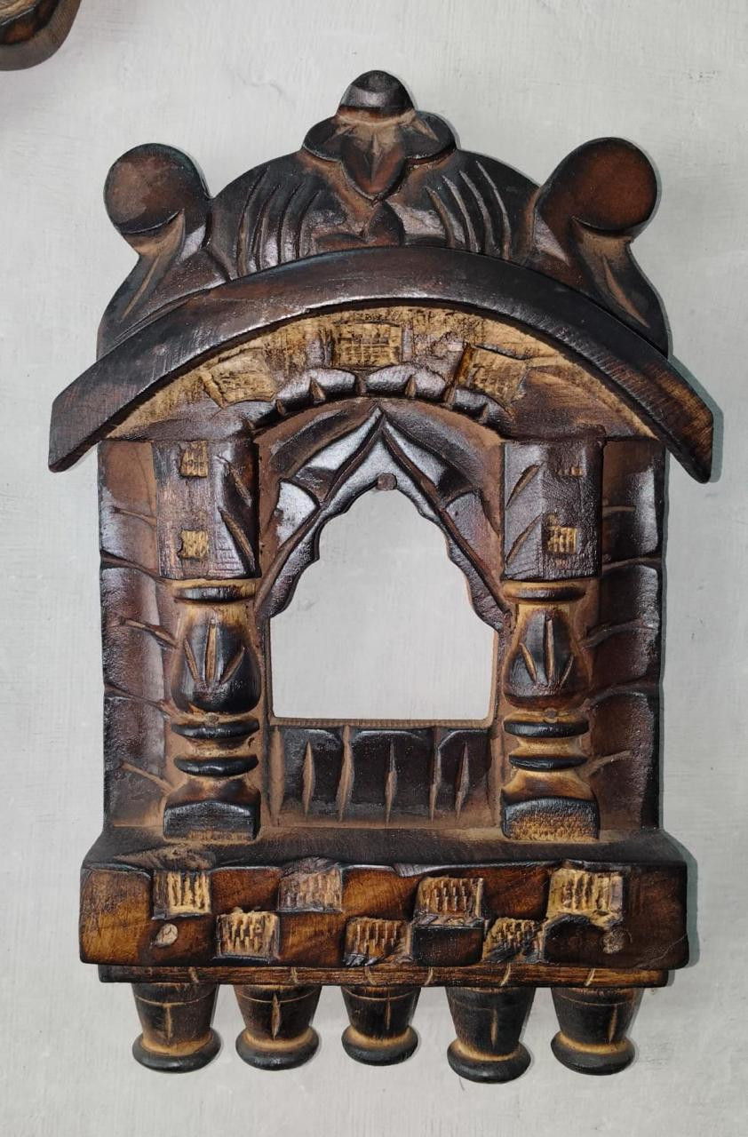 Handcrafted Wooden Wall Pooja Mandir (Compact Frame Style)