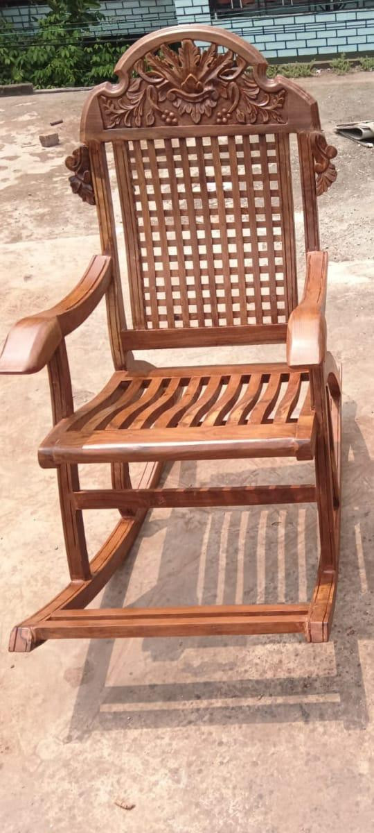 Handcrafted Solid Wood Rocking Chair with Carved Backrest