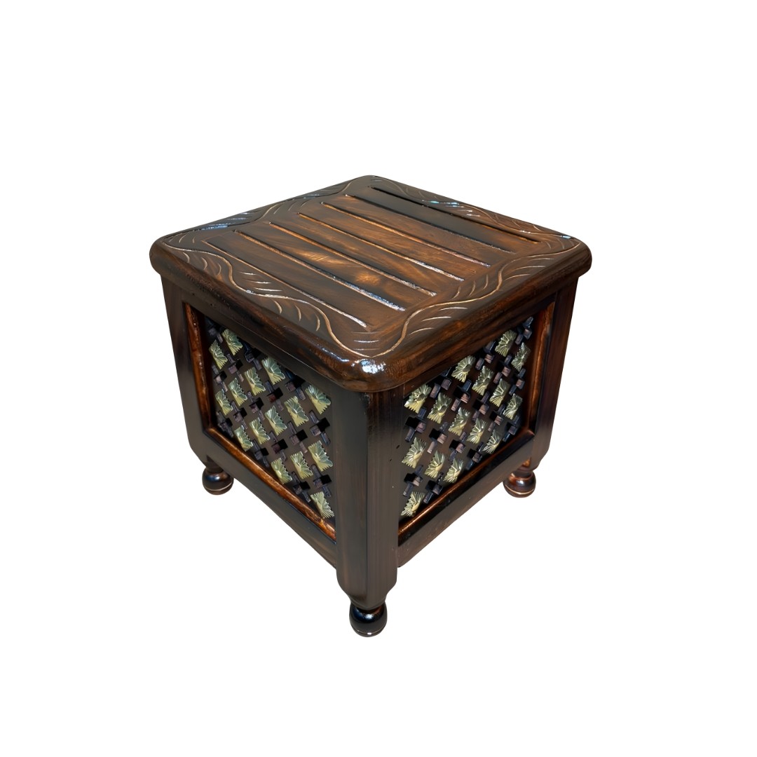 Handcrafted  Wooden Stool With Storage