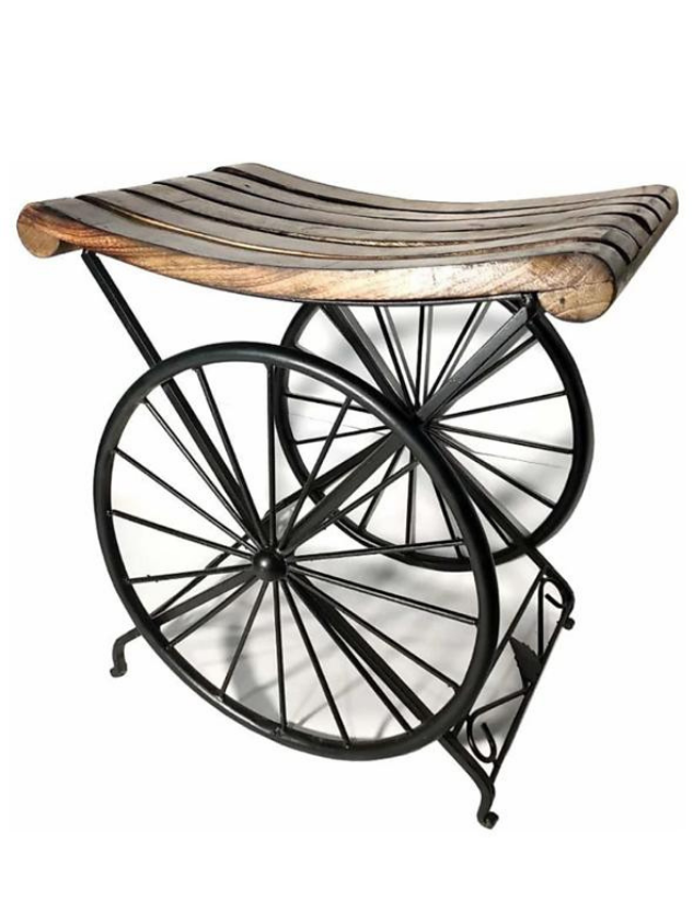 Vintage Bicycle Wheel Wooden Bench / Decorative Cycle Stool