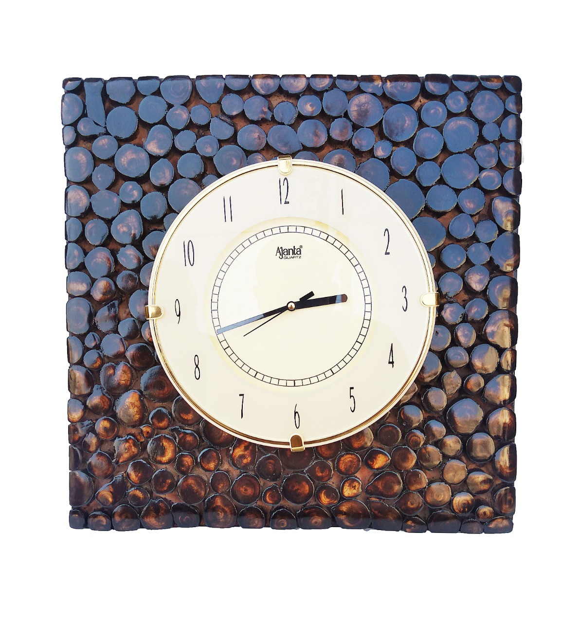 Handcrafted Square Wooden Log Mosaic Wall Clock