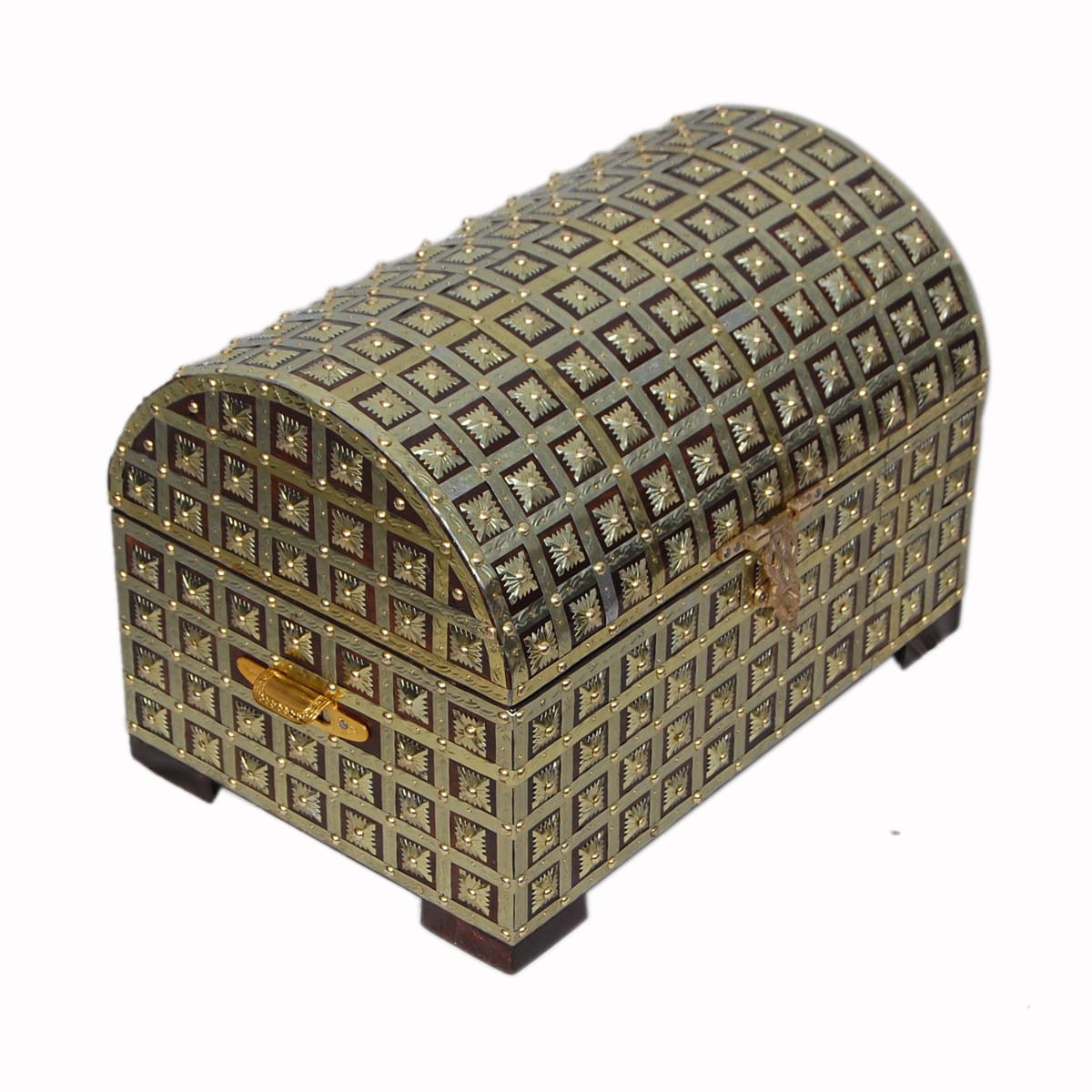 Handcrafted Wooden Jewellery Box with Antique Brass Inlay