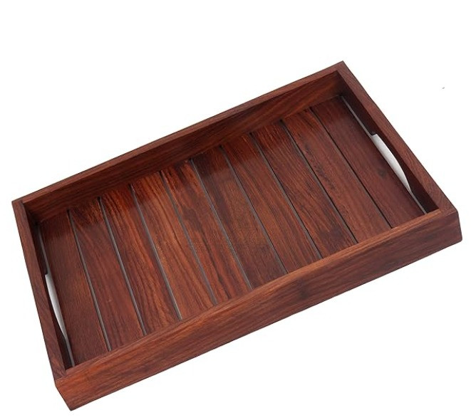Handcrafted Rectangular Wooden Serving Tray with Side Handle