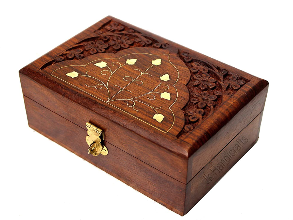 Hand Carved Wooden Jewellery Box