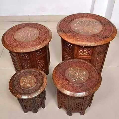 Handcrafted Wooden Inlay Side Table Set (Set of 4)