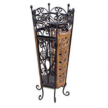 Handcrafted Wooden & Wrought Iron Umbrella Stand